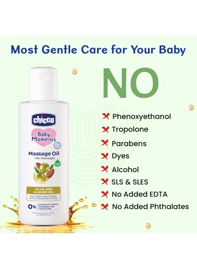 Chicco Baby Moments Massage Oil, New Advanced Non-sticky & Moisturizing Formula with Natural Ingredients to Prevent Dryness, Suitable for Baby’s Skin, Hair & Scalp, No Phenoxyethanol & Parabens, Almond (300ml) - Image 4